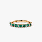 14k Unique Princess Cut Emerald and Baguette Diamond Ring - GeumJewels