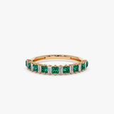 14k Unique Princess Cut Emerald and Baguette Diamond Ring - GeumJewels