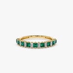 14k Unique Princess Cut Emerald and Baguette Diamond Ring - GeumJewels