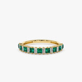 14k Unique Princess Cut Emerald and Baguette Diamond Ring - GeumJewels