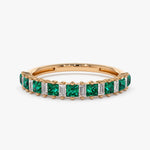 14k Unique Princess Cut Emerald and Baguette Diamond Ring - GeumJewels