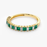 14k Unique Princess Cut Emerald and Baguette Diamond Ring - GeumJewels