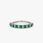 14k Unique Princess Cut Emerald and Baguette Diamond Ring - GeumJewels
