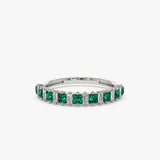 14k Unique Princess Cut Emerald and Baguette Diamond Ring - GeumJewels