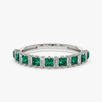 14k Unique Princess Cut Emerald and Baguette Diamond Ring - GeumJewels
