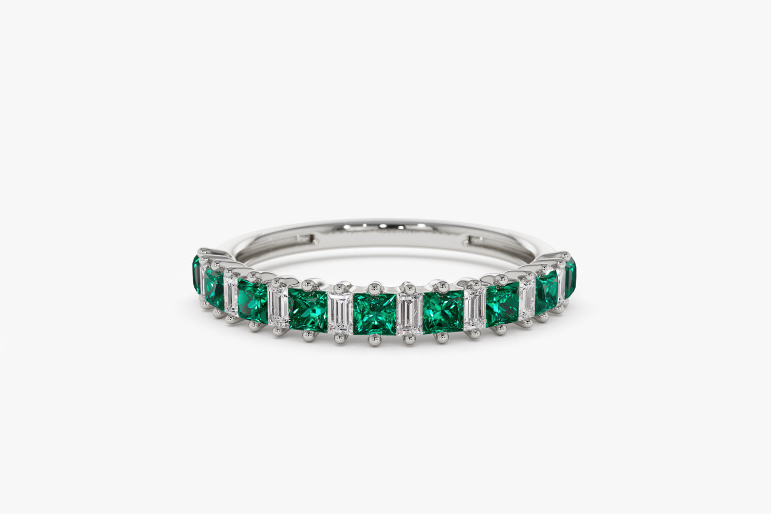 14k Unique Princess Cut Emerald and Baguette Diamond Ring - GeumJewels
