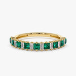 14k Unique Princess Cut Emerald and Baguette Diamond Ring - GeumJewels