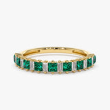 14k Unique Princess Cut Emerald and Baguette Diamond Ring - GeumJewels