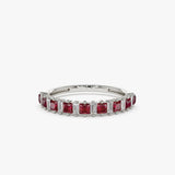 14k Unique Princess Cut Ruby and Baguette Diamond Ring - GeumJewels