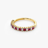 14k Unique Princess Cut Ruby and Baguette Diamond Ring - GeumJewels