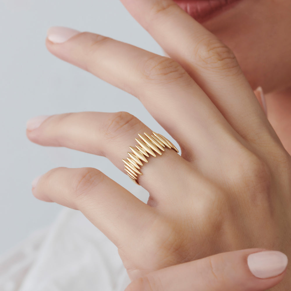 14k Unique Statement Gold Ring - GeumJewels