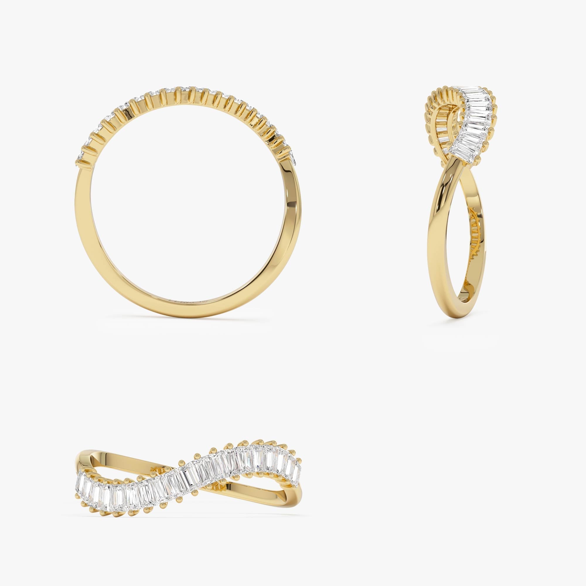 14k Unique Wave Design Baguette Diamond Ring - GeumJewels