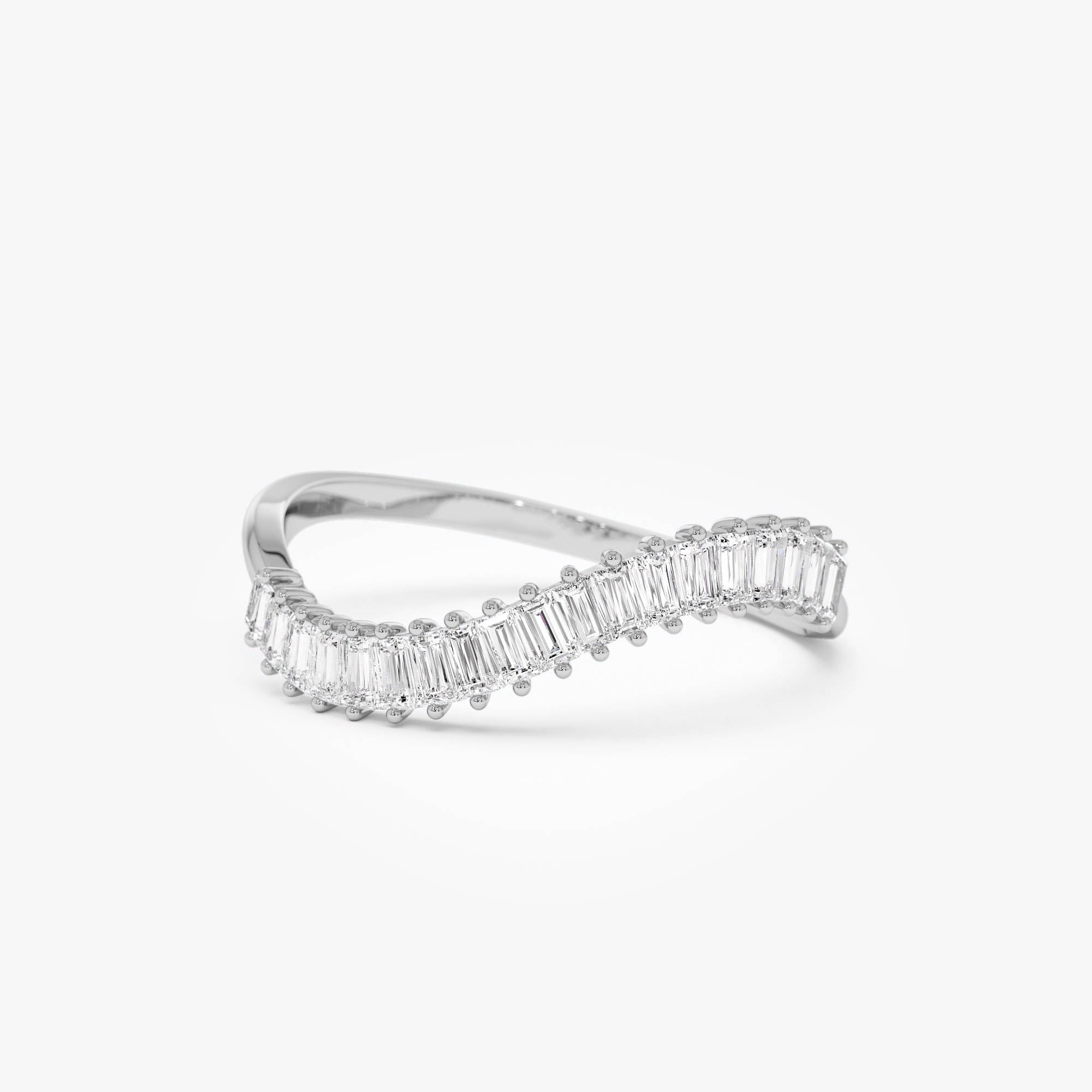 14k Unique Wave Design Baguette Diamond Ring - GeumJewels