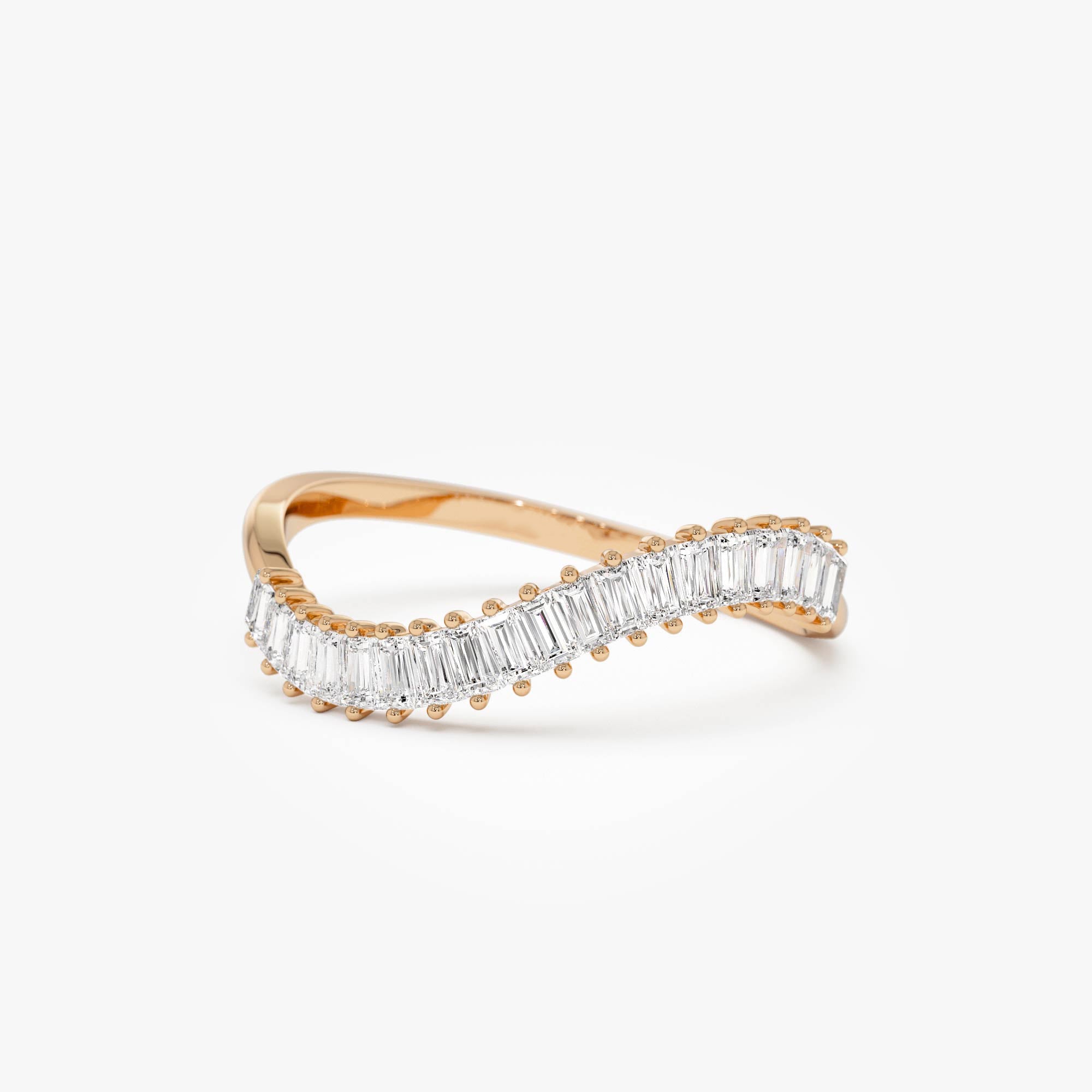 14k Unique Wave Design Baguette Diamond Ring - GeumJewels
