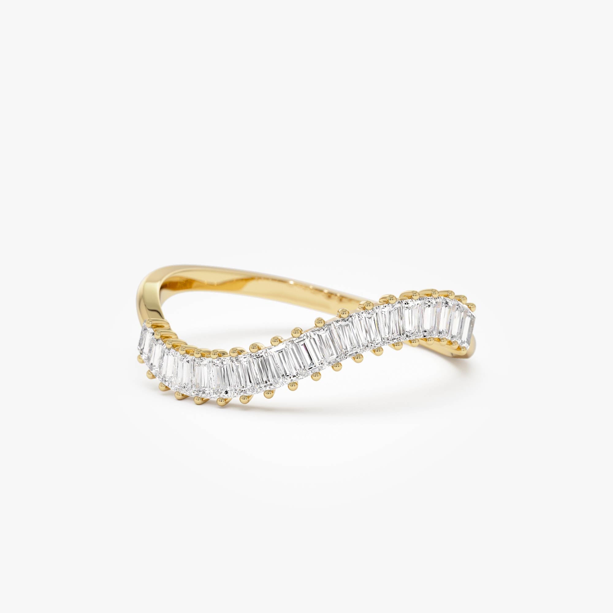 14k Unique Wave Design Baguette Diamond Ring - GeumJewels