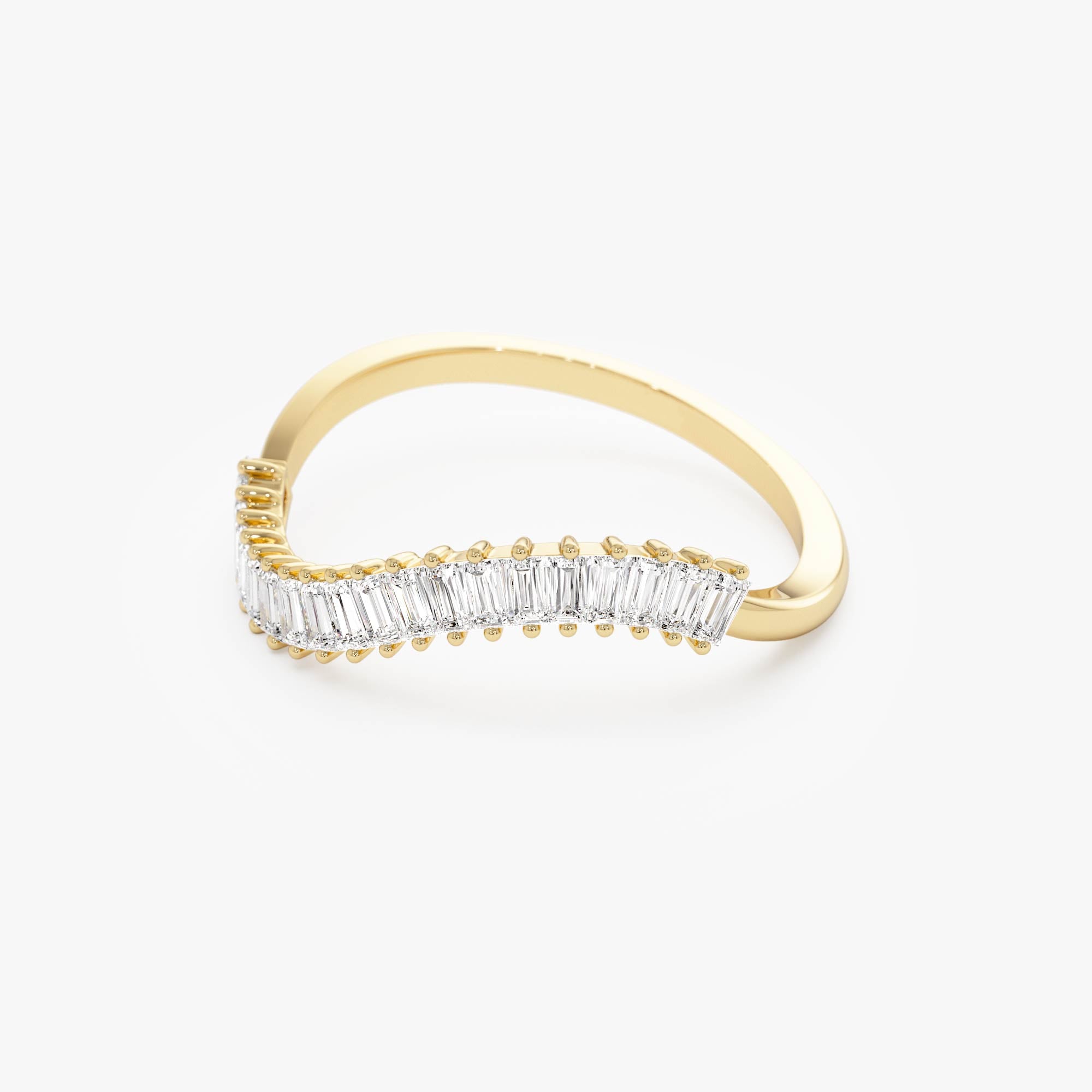 14k Unique Wave Design Baguette Diamond Ring - GeumJewels