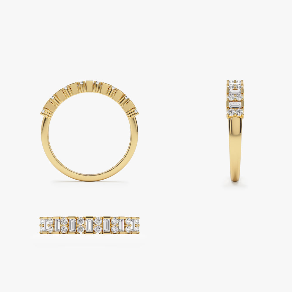 14k Vertical Baguette and Round Diamond Wedding Band - GeumJewels