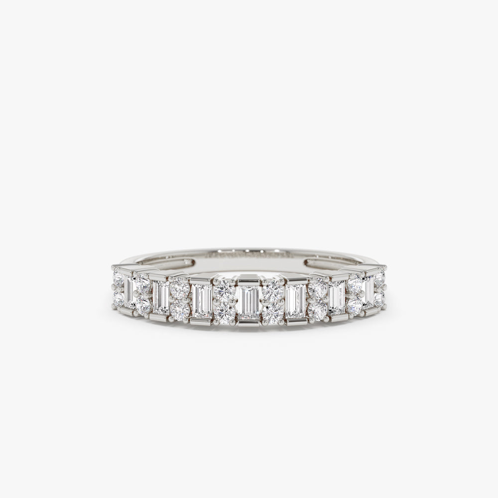 14k Vertical Baguette and Round Diamond Wedding Band - GeumJewels