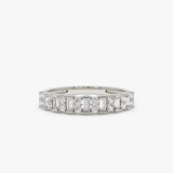 14k Vertical Baguette and Round Diamond Wedding Band - GeumJewels