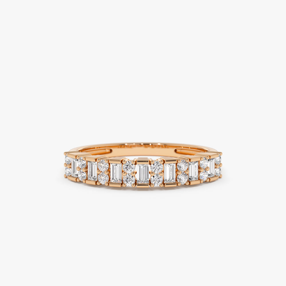 14k Vertical Baguette and Round Diamond Wedding Band - GeumJewels