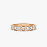 14k Vertical Baguette and Round Diamond Wedding Band - GeumJewels