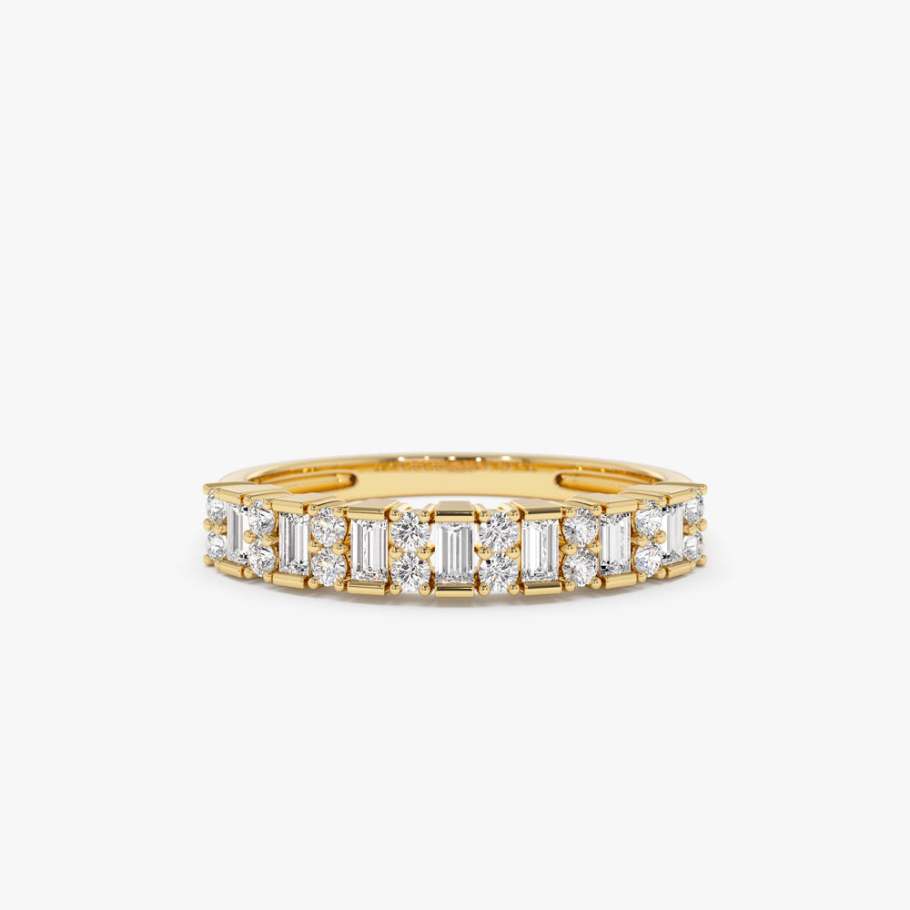 14k Vertical Baguette and Round Diamond Wedding Band - GeumJewels