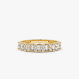 14k Vertical Baguette and Round Diamond Wedding Band - GeumJewels