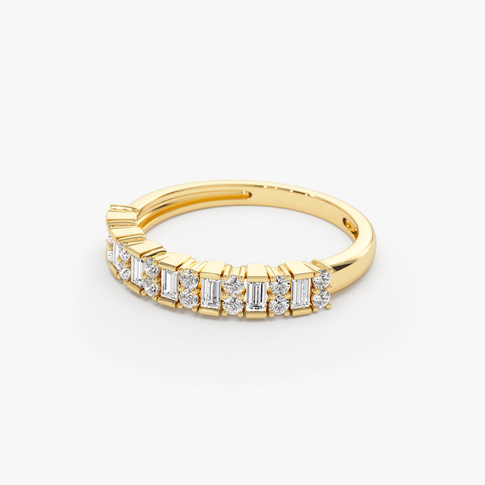 14k Vertical Baguette and Round Diamond Wedding Band - GeumJewels