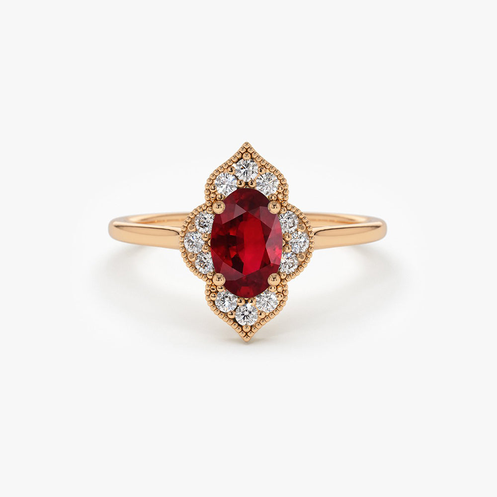 14k Victorian Genuine Ruby Ring - GeumJewels