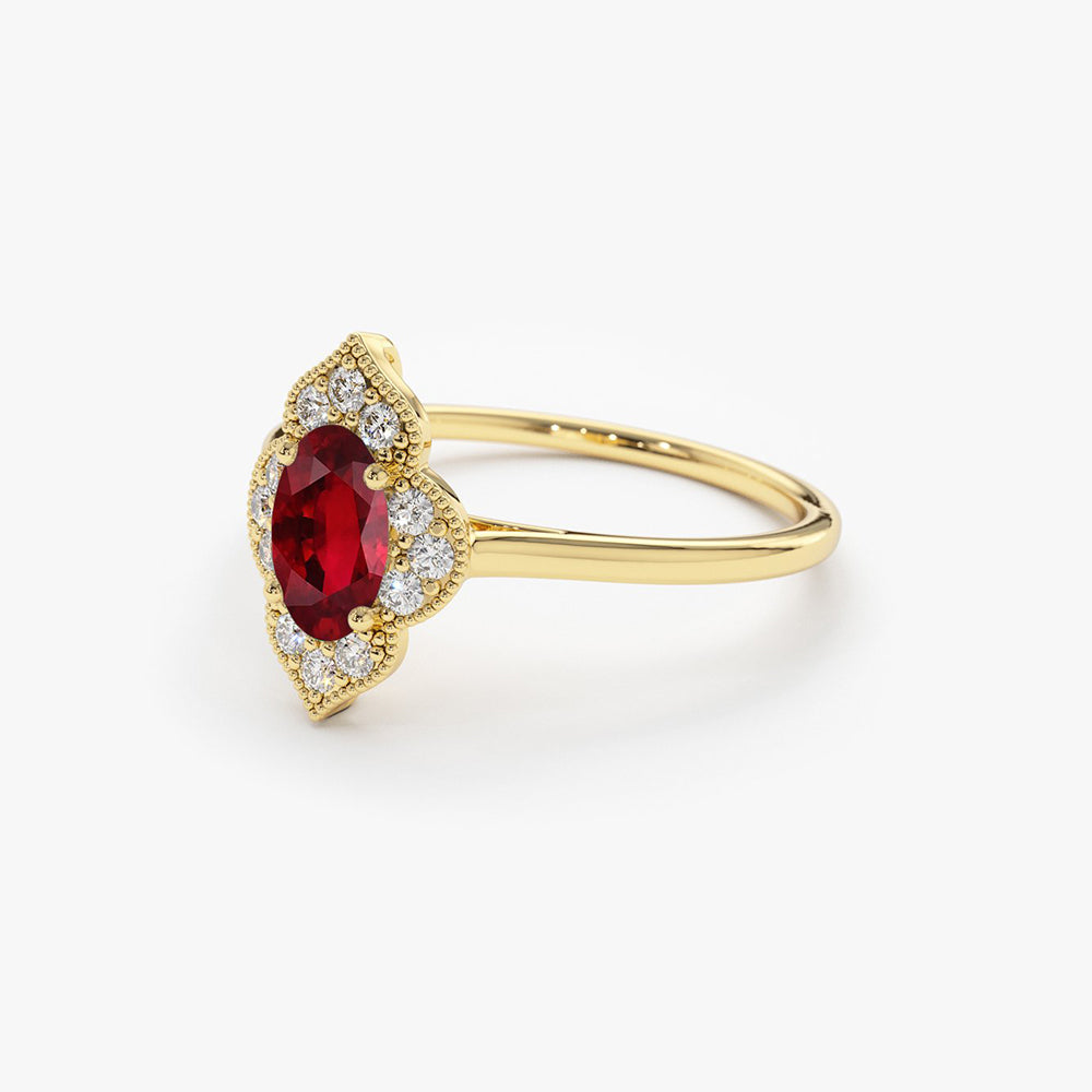 14k Victorian Genuine Ruby Ring - GeumJewels