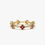 Full Eternity Clover Ruby and Diamond Ring in 14k Gold - GeumJewels