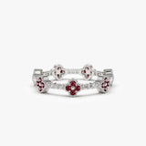 Full Eternity Clover Ruby and Diamond Ring in 14k Gold - GeumJewels