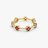 Full Eternity Clover Ruby and Diamond Ring in 14k Gold - GeumJewels