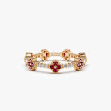Full Eternity Clover Ruby and Diamond Ring in 14k Gold - GeumJewels