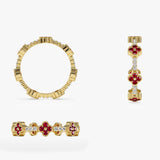 Full Eternity Clover Ruby and Diamond Ring in 14k Gold - GeumJewels