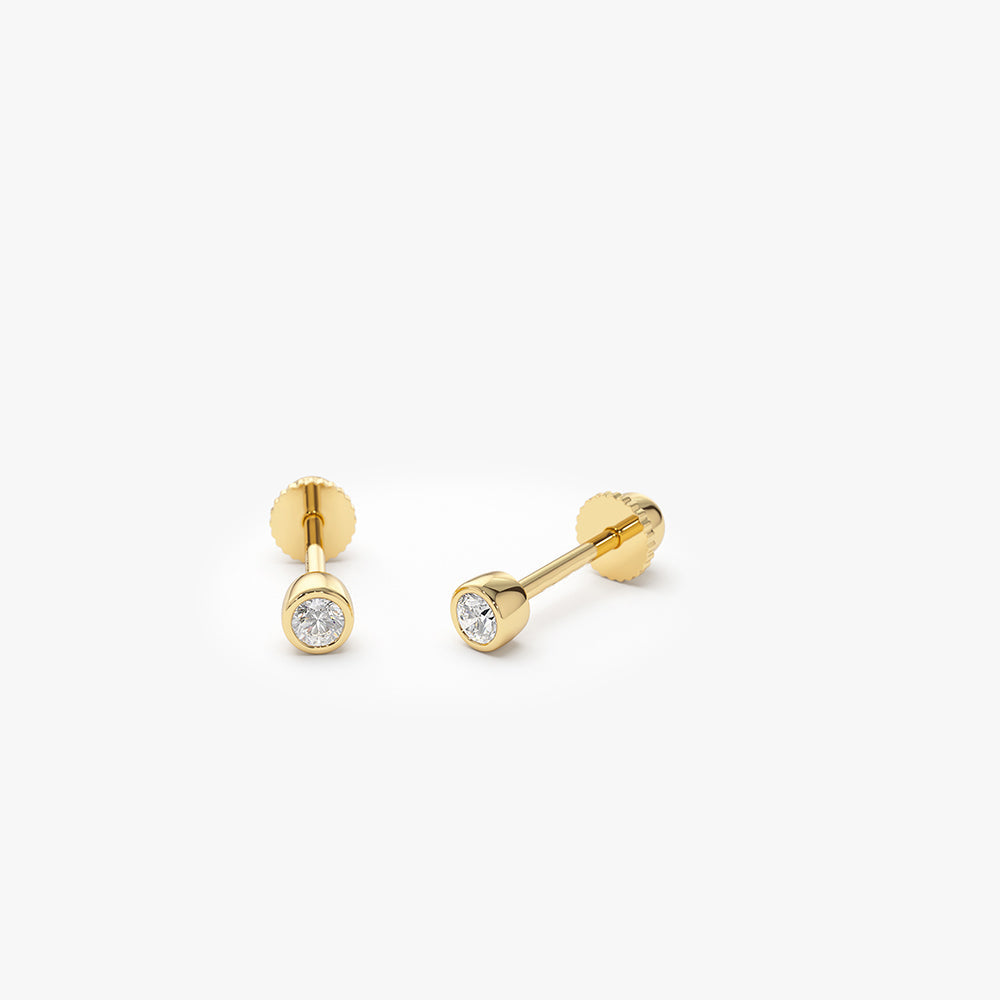 14k Bezel Setting Diamond Stud Piercing - GeumJewels