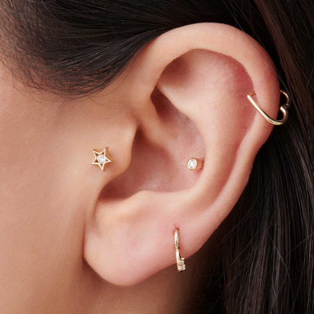 14k Bezel Setting Diamond Stud Piercing - GeumJewels