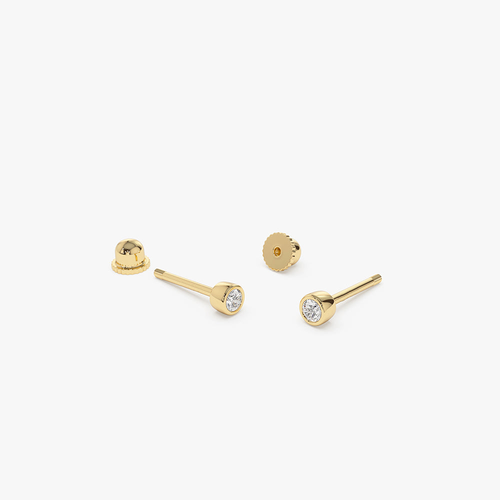 14k Bezel Setting Diamond Stud Piercing - GeumJewels