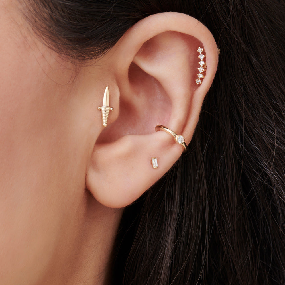 14k Curved Diamond Cluster Helix Piercing - GeumJewels