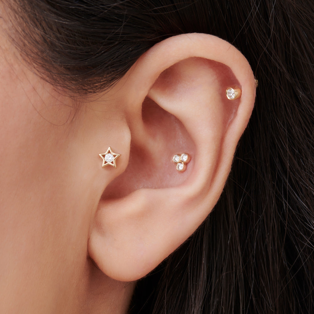 14K Dainty Diamond Trio Helix Piercing - GeumJewels