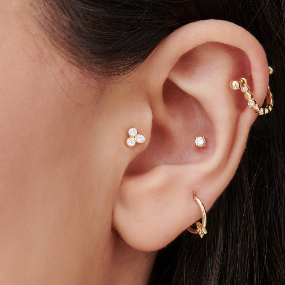 14K Dainty Diamond Trio Helix Piercing - GeumJewels
