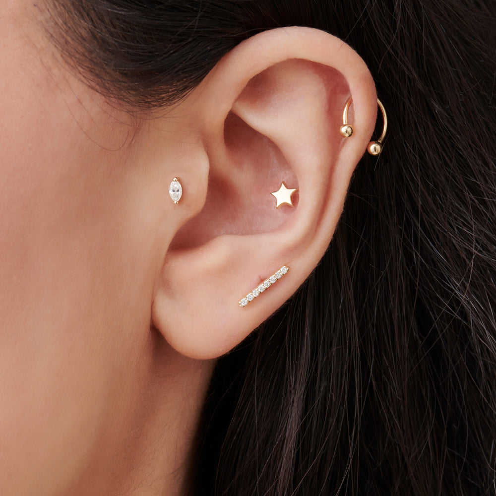 14k Diamond Bar Helix Piercing - GeumJewels