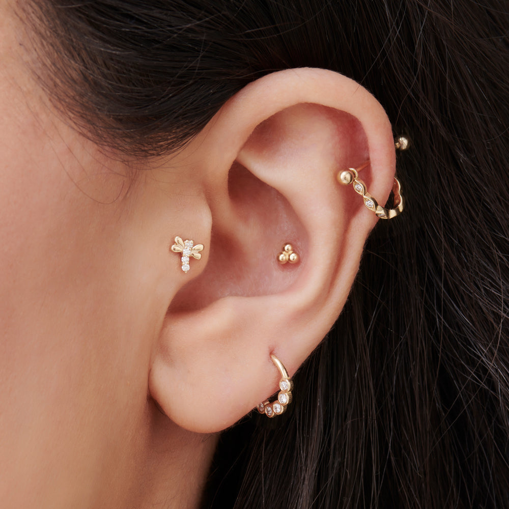 14k Diamond Bee Helix Piercing - GeumJewels