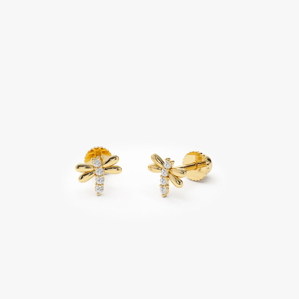 14k Diamond Bee Helix Piercing - GeumJewels
