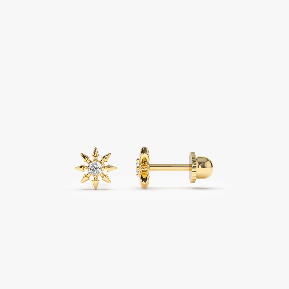 14k Gold Star Diamond Helix Piercing - GeumJewels
