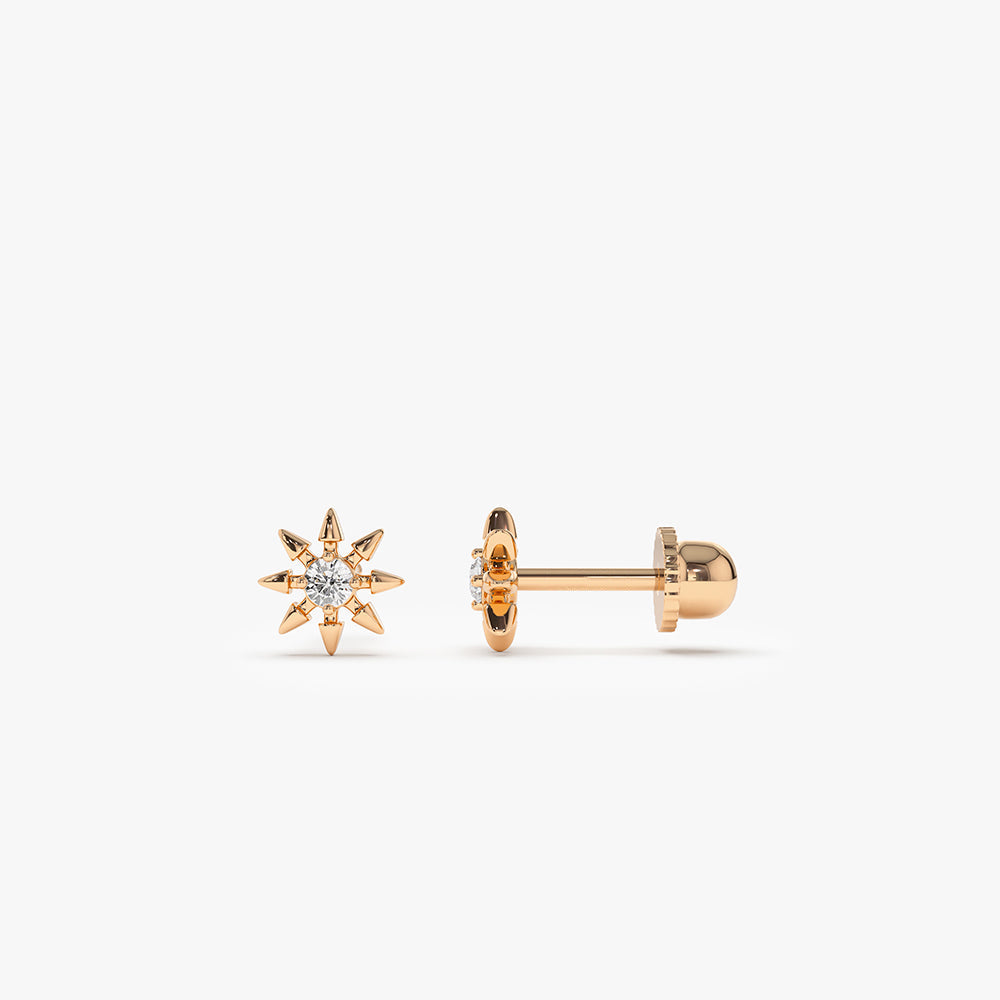 14k Gold Star Diamond Helix Piercing - GeumJewels