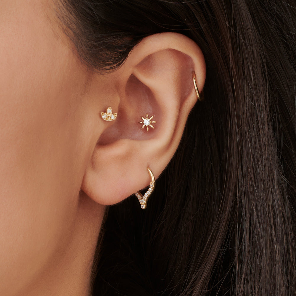 14k Gold Star Diamond Helix Piercing - GeumJewels