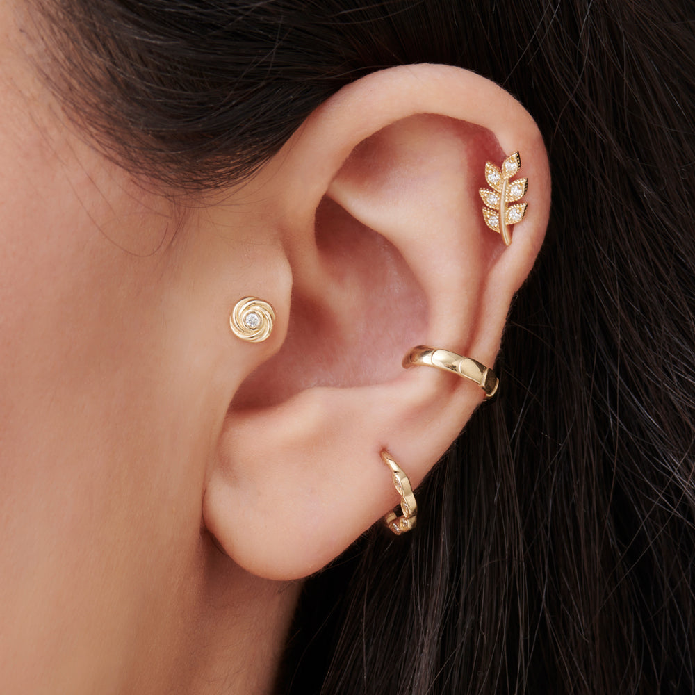 14k Leaf Diamond Helix Piercing - GeumJewels
