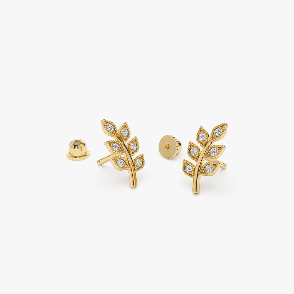 14k Leaf Diamond Helix Piercing - GeumJewels