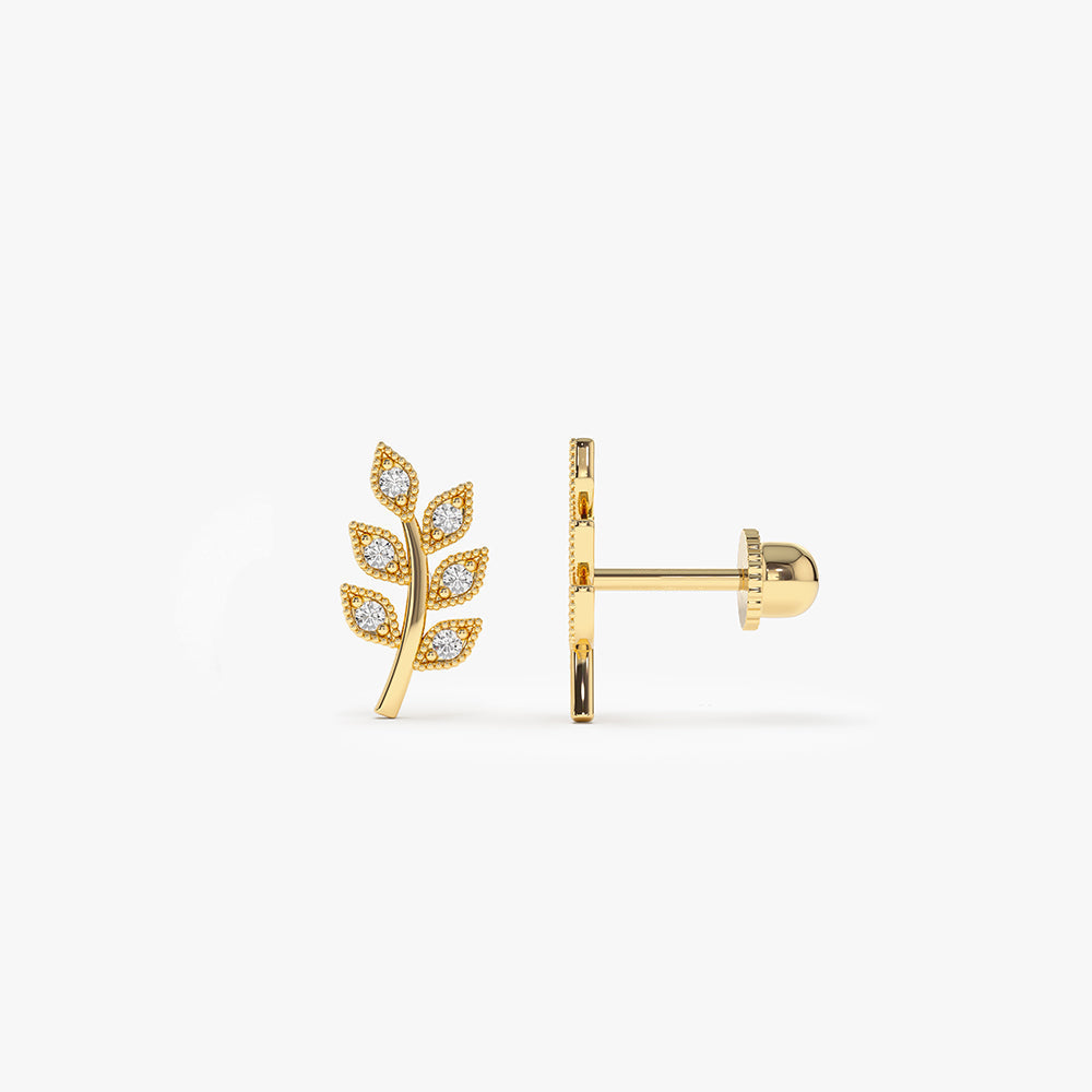 14k Leaf Diamond Helix Piercing - GeumJewels